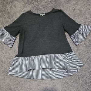 Pleione Charcoal Kids Top with Striped Ruffle